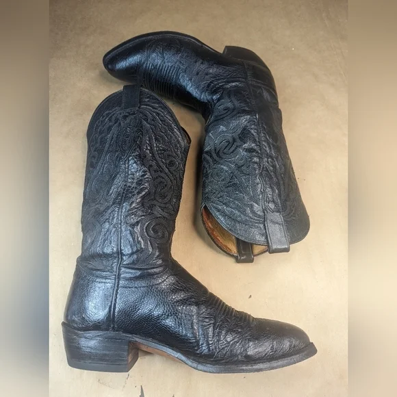 Lucchese Boots men's size 9D Exotic Genuine Black Smooth Ostrich classic Western